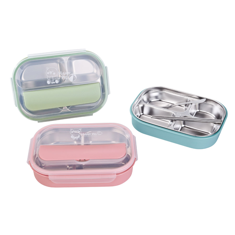 R-8846 美時不銹鋼套裝飯盒（4格）材質：PP+304不銹鋼 產(chǎn)品尺寸：（cm）長25.5x寬18.2x高6.jpg